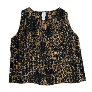 Joie Pleated Blouse Flowy Top Animal Print Sleeveless Black Tan Size XL Boho